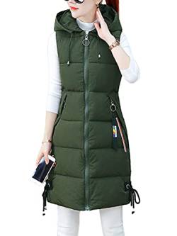 ORANDESIGNE Daunenweste Damen Lang Wintermantel Vest Weste Mantel Ärmellose Warmer Daunenmantel mit Taschen Steppweste Damen Daunenjacke Steppjacke Outdoor G Grün XXL von ORANDESIGNE