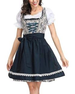 ORANDESIGNE Dirndl Blau Damen Midi Trachtenkleid Rose Kleid Dirndlbluse für Oktoberfest Besondere Anlässe Outfit Dirndlschürze Dirndl Kleid E Schwarz XL von ORANDESIGNE