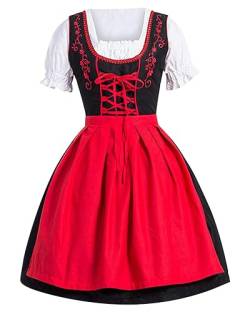 ORANDESIGNE Dirndl Blau Damen Midi Trachtenkleid Rose Kleid Dirndlbluse für Oktoberfest Besondere Anlässe Outfit Dirndlschürze Dirndl Kleid L Rot S von ORANDESIGNE