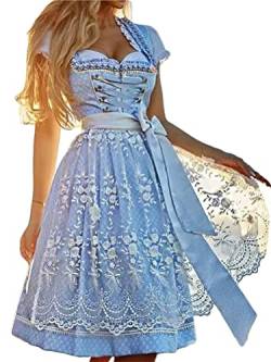 ORANDESIGNE Dirndl Damen midi Trachtenkleid Damen Trachtenrock Trachtenmode Kleid A Blau Dirndlbluse für Oktoberfest L Rosa von ORANDESIGNE