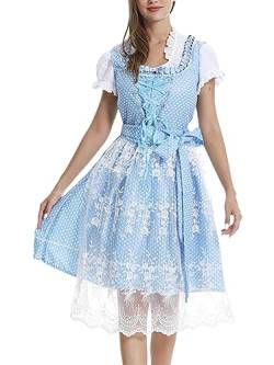 ORANDESIGNE Dirndl Damen midi Trachtenkleid Damen Trachtenrock Trachtenmode Kleid Dirndlbluse für Oktoberfest J Blau XS von ORANDESIGNE