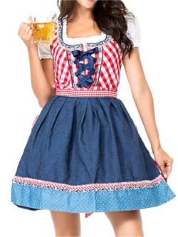 ORANDESIGNE Dirndl Damen midi Trachtenkleid Damen Trachtenrock Trachtenmode Kleid Dirndlbluse für Oktoberfest K Rot L von ORANDESIGNE