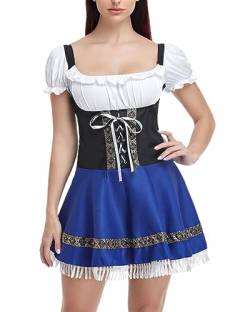 ORANDESIGNE Dirndl Damen midi Trachtenkleid Damen Trachtenrock Trachtenmode Kleid Dirndlbluse für Oktoberfest L Blau 3XL von ORANDESIGNE