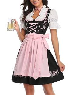 ORANDESIGNE Dirndl Damen midi Trachtenkleid Damen Trachtenrock Trachtenmode Kleid Dirndlbluse für Oktoberfest M Rosa M von ORANDESIGNE