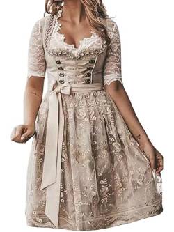 ORANDESIGNE Dirndl Damen midi Trachtenkleid Damen Trachtenrock Trachtenmode Kleid Dirndlbluse für Oktoberfest N Aprikose 5XL von ORANDESIGNE