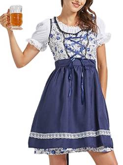 ORANDESIGNE Dirndl Damen midi Trachtenkleid Damen Trachtenrock Trachtenmode Kleid Dirndlbluse für Oktoberfest O Blau L von ORANDESIGNE