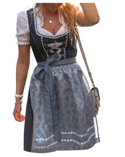 ORANDESIGNE Dirndl Damen midi Trachtenkleid Damen Trachtenrock Trachtenmode Kleid Dirndlbluse für Oktoberfest P Grau XS von ORANDESIGNE