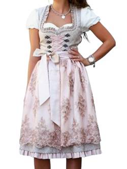 ORANDESIGNE Dirndl Damen midi Trachtenkleid Damen Trachtenrock Trachtenmode Kleid Dirndlbluse für Oktoberfest R Rosa XL von ORANDESIGNE