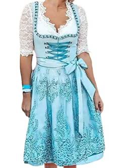 ORANDESIGNE Dirndl Damen midi Trachtenkleid Damen Trachtenrock Trachtenmode Kleid Dirndlbluse für Oktoberfest Rosa B Blau 3XL von ORANDESIGNE