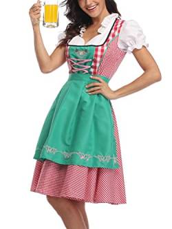 ORANDESIGNE Dirndl Damen midi Trachtenkleid Damen Trachtenrock Trachtenmode Kleid Dirndlbluse für Oktoberfest Rosa C Grün L von ORANDESIGNE