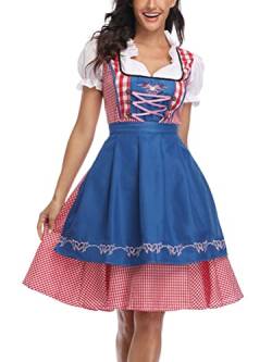 ORANDESIGNE Dirndl Damen midi Trachtenkleid Damen Trachtenrock Trachtenmode Kleid Dirndlbluse für Oktoberfest Rosa C Hellblau XXL von ORANDESIGNE