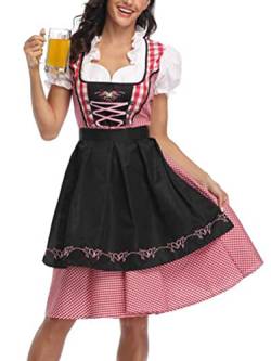 ORANDESIGNE Dirndl Damen midi Trachtenkleid Damen Trachtenrock Trachtenmode Kleid Dirndlbluse für Oktoberfest Rosa C Schwarz L von ORANDESIGNE