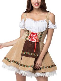 ORANDESIGNE Dirndl Damen midi Trachtenkleid Damen Trachtenrock Trachtenmode Kleid Dirndlbluse für Oktoberfest Rosa G Khaki 3XL von ORANDESIGNE