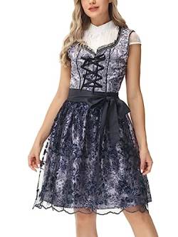 ORANDESIGNE Dirndl Damen midi Trachtenkleid Damen Trachtenrock Trachtenmode Kleid Dirndlbluse für Oktoberfest Rosa I Grau L von ORANDESIGNE