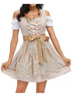 ORANDESIGNE Dirndl Damen midi Trachtenkleid Damen Trachtenrock Trachtenmode Kleid Dirndlbluse für Oktoberfest S Khaki XS von ORANDESIGNE