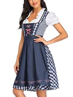 ORANDESIGNE Dirndl Damen midi Trachtenkleid Trachtenmode Trachtenrock Kleid inkl. Dirndlbluse Dirndlschürze 3 teilig für Oktoberfest Besondere Anlässe Grau C Dunkelblau XS von ORANDESIGNE