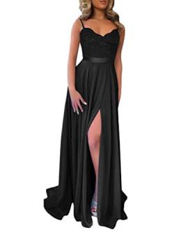 ORANDESIGNE Festliche Kleider Abschlussball Kleider Damen Lang Spitzenkleid A Linie Spaghetti Kleid Cocktailkleid Elegant Brautjungfernkleider Trauzeugin Hochzeit Gast Kleider C Schwarz S von ORANDESIGNE