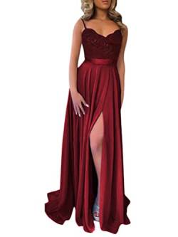 ORANDESIGNE Festliche Kleider Abschlussball Kleider Damen Lang Spitzenkleid A Linie Spaghetti Kleid Cocktailkleid Elegant Brautjungfernkleider Trauzeugin Hochzeit Gast Kleider C Weinrot M von ORANDESIGNE