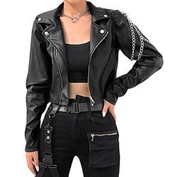 ORANDESIGNE Frauen Lederjacke Kurz Jacke aus Kunstleder Jacke Motorrad Jacke Damen PU Lederjacke Bikerjacke mit Reißverschluss für Herbst Cool Vintage Und Slim Fit Jacke E Schwarz S von ORANDESIGNE