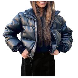 ORANDESIGNE Frauen Lederjacke Kurz Jacke aus Kunstleder Jacke Motorrad Jacke Damen PU Lederjacke Bikerjacke mit Reißverschluss für Herbst Cool Vintage Und Slim Fit Jacke F Schwarz M von ORANDESIGNE