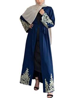 ORANDESIGNE Gebetskleidung Frauen Eid Dubai Muslimisches Kleid mit Gürtel Maxikleid Einfarbig Lose Gebetskleid Islamische Kleid Langes Elegante Kleider Ethnische Braut Abend Party B Blau XL von ORANDESIGNE