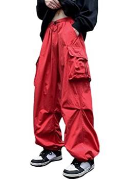 ORANDESIGNE Gothic Cargohose mit Taschen für Männer Frauen Mädchen Seitenschlitz Baggy Streetwear Y2K Hosen K Rot S von ORANDESIGNE