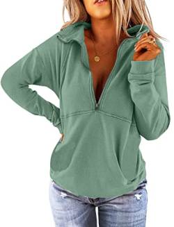 ORANDESIGNE Halber Reißverschluss Pullover Damen Lässiges Langarm Stehkragen Sweatshirt Top 1/4 Zip Oversized Sweatjacke A-grün L von ORANDESIGNE