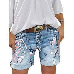 ORANDESIGNE Hellblau Damen Jeansshorts Basic Waschung Jeans Bermuda-Shorts Kurze Hosen aus Denim für den Damen High Waist Denim Kurze Hose mit Quaste Ripped Loch Hotpants Shorts A Hellblau XXL von ORANDESIGNE