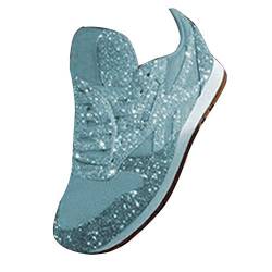 ORANDESIGNE Hellblau Damen Pailletten Sneaker Flach Schuhe Freizeit Schnürer Sportschuhe Glänzende Schuhe Laufschuhe Sneaker Hellblau 39 EU von ORANDESIGNE