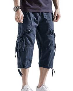 ORANDESIGNE Herren 3/4 Cargo Shorts Kurze Hose Sommer Basic Vintage Bermuda Casual Combat Pants Sport Jogging Cargohose Kurz Regular Fit A Blau XX-Large von ORANDESIGNE