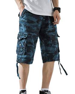 ORANDESIGNE Herren 3/4 Cargo Shorts Kurze Hose Sommer Basic Vintage Bermuda Casual Combat Pants Sport Jogging Cargohose Kurz Regular Fit B Blau X-Large von ORANDESIGNE
