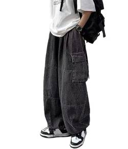 ORANDESIGNE Herren Baggy Jeans Y2K Jeanshose Vintage Bedruckt Denim Hosen Hip Hop Streetwear Hose Straight Leg Skateboard Jeans A Schwarz L von ORANDESIGNE