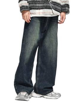 ORANDESIGNE Herren Baggy Jeans Y2K Jeanshose Vintage Bedruckt Denim Hosen Men Hip Hop Streetwear Hose Teenager Jungen Straight Leg Skateboard Jeans N Blau S von ORANDESIGNE