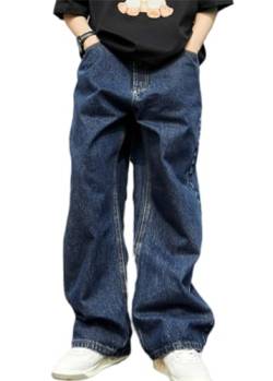 ORANDESIGNE Herren Baggy Jeans Y2K Jeanshose Vintage Bedruckt Denim Hosen Men Hip Hop Streetwear Hose Teenager Jungen Straight Leg Skateboard Jeans Q Dunkelblau M von ORANDESIGNE