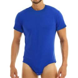 ORANDESIGNE Herren Bodysuit Kurzarm Body-Unterhemd mit Druckknöpfe im Schritt Männer Unterwäsche Atmungsaktive Overall A Blau S von ORANDESIGNE