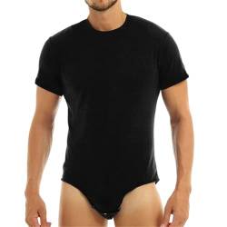 ORANDESIGNE Herren Bodysuit Kurzarm Body-Unterhemd mit Druckknöpfe im Schritt Männer Unterwäsche Atmungsaktive Overall A Schwarz L von ORANDESIGNE