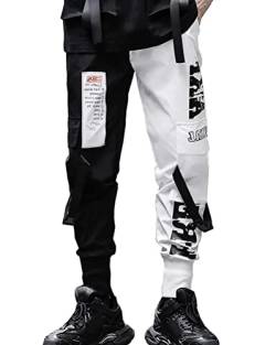 ORANDESIGNE Herren Cargohose Arbeit Kampfhosen Techwear Hose mit Taschen Jogginghose Hip Hop Jogger Hosen Punkhose mit Mehreren Taschen L Schwarz 3XL von ORANDESIGNE