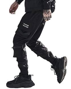 ORANDESIGNE Herren Cargohose Arbeit Kampfhosen Techwear Hose mit Taschen Jogginghose Hip Hop Jogger Hosen Punkhose mit Mehreren Taschen Q Schwarz S von ORANDESIGNE