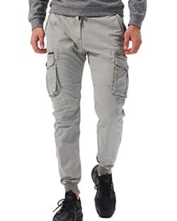 ORANDESIGNE Herren Cargohose aus Baumwolle mit 6 Taschen Lange Regular Fit Cargo Chino Hose Baumwollhose Chinohose Freizeithose Stoffhose aus Stretch Material für Männer A Hellgrau L von ORANDESIGNE