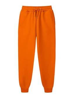 ORANDESIGNE Herren Dünne Fleece Trainingshose Jogginghose Winter Sweathose High Waist Trainingshose Warme Männer Sporthose Slim Fit Freizeithose mit Taschen Relaxing Hose Orange 3XL von ORANDESIGNE