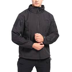 ORANDESIGNE Herren Fleecejacke Military Outdoor Winddichte Jacke mit Kapuze B Schwarz 3XL von ORANDESIGNE