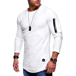 ORANDESIGNE Herren Herbst Winter T-Shirt V-Ausschnitt Slim Fit Moderner Männer T-Shirt Crew Neck Hoodie-Sweatshirt Langarmshirts Basic Einfarbig Unterhemd B Weiß XS von ORANDESIGNE