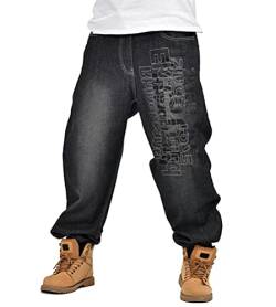 ORANDESIGNE Herren Hip Hop Baggy Jeans Vintage Graffiti Drucken Stickerei Denim Jeanshose Hip Hop Straßentanz Hosen Teenager Jungen Skateboard Hose Cargohosen X Schwarz XL von ORANDESIGNE