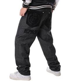 ORANDESIGNE Herren Hip Hop Baggy Jeans Vintage Graffiti Drucken Stickerei Denim Jeanshose Hip Hop Straßentanz Hosen Teenager Jungen Skateboard Hose Cargohosen ZB Schwarz XL von ORANDESIGNE