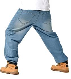 ORANDESIGNE Herren Hip Hop Baggy Jeans Vintage Graffiti Drucken Stickerei Denim Jeanshose Hip Hop Straßentanz Hosen Teenager Jungen Skateboard Hose Cargohosen ZG Hellblau M von ORANDESIGNE