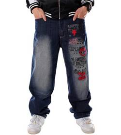 ORANDESIGNE Herren Hip Hop Baggy Jeans Vintage Graffiti Drucken Stickerei Denim Jeanshose Hip Hop Straßentanz Hosen Teenager Jungen Skateboard Hose Cargohosen von ORANDESIGNE