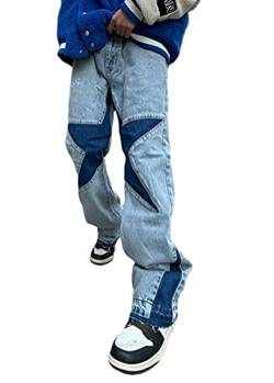 ORANDESIGNE Herren Hip Hop Blau Jeans Baggy Jeans Straight Leg Gewaschen Jeanshose Casual Denim Hosen Vintage Bedruckte Jeans Teenager Jungen Skateboard Hose Streetwear I Blau S von ORANDESIGNE