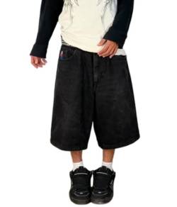 ORANDESIGNE Herren Hip Hop Denim Shorts Baggy Bermuda Shorts Vintage Drucken Denim Jeanshorts Straßentanz Hosen Skateboard Hose Cargoshorts Z5 Schwarz M von ORANDESIGNE
