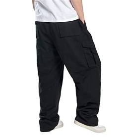 ORANDESIGNE Herren Hip Hop Hose Cargohosen Hipster Style Baggy Rap Straight Leg Loose Fit A Schwarz XL von ORANDESIGNE