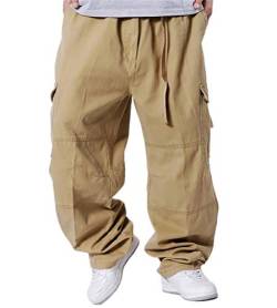 ORANDESIGNE Herren Hip Hop Hose Cargohosen Hipster Style Baggy Rap Straight Leg Loose Fit E Khaki XL von ORANDESIGNE